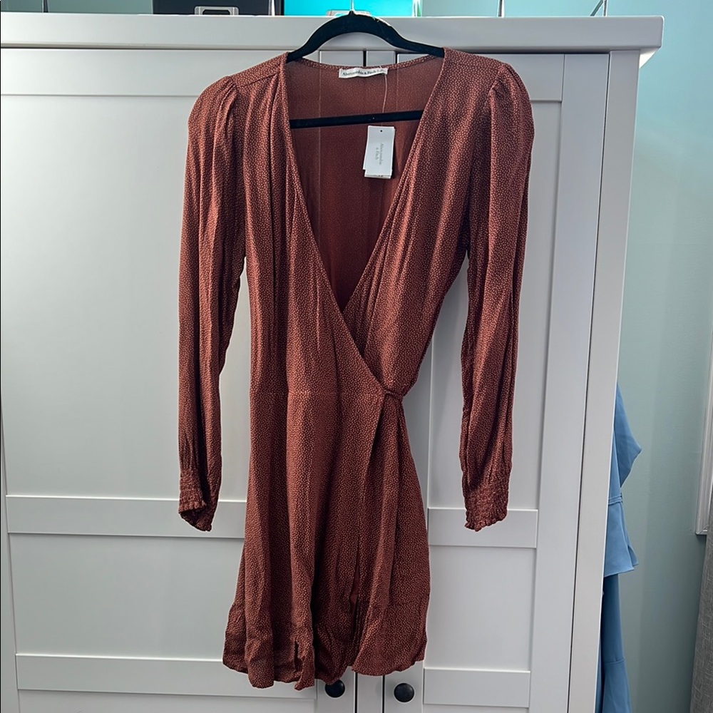 Rust Long Sleeve Wrap Dress